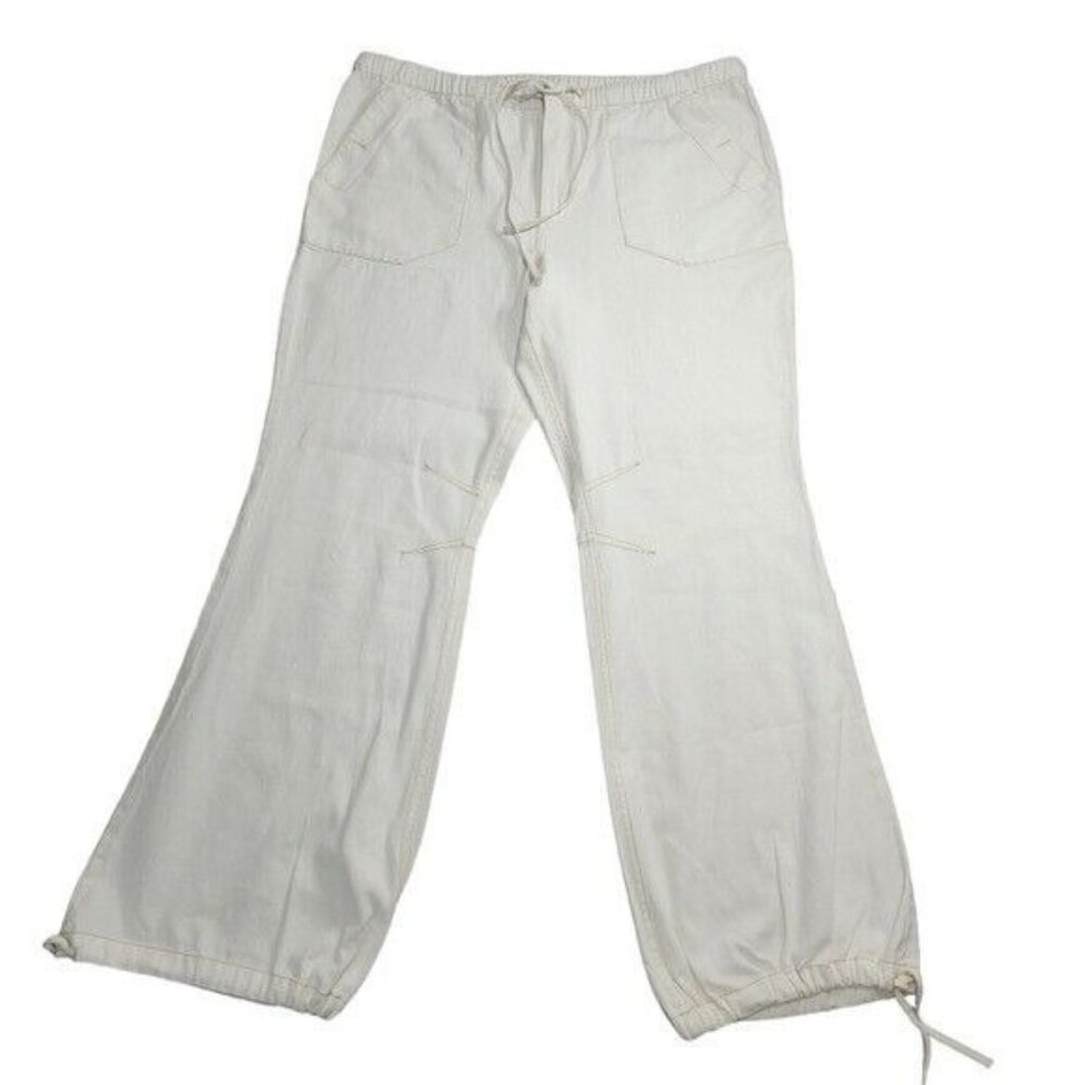 We‎ The Free Womens Ivory Relax Cotton Pants Wide Leg Drawstring Waistband L NEW